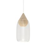 Moderne Pendelleuchte LIUKU in Tropfenform aus Lindenholz und mit transparentem Glasschirm Design Pendelleuchte aus Holz in Linde natur Tropfenform mit Glas in transparent - LIUKU von Mater