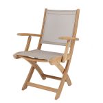 Klappstuhl aus Teak mit Armlehne mit Bezug in taupe JUMP von Jan Kurtz