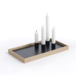 Kerzenhalter Tablett CANDLE TRAY von The Oak Men in Eiche natur mit Kerzenhaltern aus schwarzem Stahl CANDLE TRAY von The Oak Men - Kerzenhalter Tablett