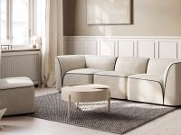 WOUD ARC COFFEE TABLE - Runder Couchtisch mit Stauraum aus Holz, Eiche in Weißpigmentiert