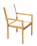 Stapelbarer Gartenstuhl KATE aus Teak von Traditional Teak mit weißem Textilene-Bezug stapelbarer Gartenstuhl aus Teak - KATE STACKING CHAIR von Traditional Teak