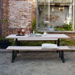 OVERLAP BENCH von Skagerak - Gartenbank aus Holz und Stahl ohne Lehne mit 200 cm Länge