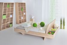 Das scheinbar schwebende Bett SOMNIA von vitamin design zeichnet sich durch einzigartiges Design aus schwebendes Bett in Eiche gekalkt SOMNIA von vitamin design
