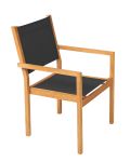Stapelbarer Gartenstuhl KATE aus Teak von Traditional Teak mit schwarzem Textilene-Bezug KATE STACKING CHAIR von Traditional Teak - stapelbarer Gartenstuhl aus Teak