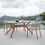 Traditional Teak - MARCELLA DINING CHAIR Gartenstuhl aus Teakholz mit Geflecht aus Linen