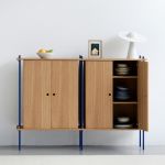 DOUBLE CABINET SHELVING SYSTEM von MOEBE - modulares Aufbewahrungssystem in Eiche geölt / Blau