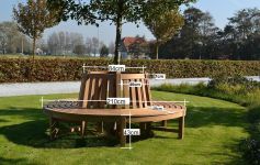 Abmessungen der runden Baumbank BEATRICE aus beständigem Teakholz Abmessungen der Baumbank BEATRICE