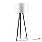Moderne Stehlampe LUCA STAND aus Holz mit einem Gestell in Eiche geräuchert und weißem Lampenschirm Stehlampe mit Dimmer in Eiche geräuchert mit Lampenschirm in weiß - LUCA STAND von maigrau