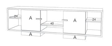 Die Türen des TV Boards ITA TV können nach Belieben farbig gewählt werden (Bereich A), um einen modernen Kontrast zum natürlichen Eichenholz zu setzen technische Zeichnung von TV Board aus Holz in Eiche - ITA TV von Drugeot Manufacture