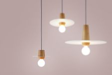 kleine LED Pendelleuchte aus Holz und Stahl weiß - DISCO 20/10P von dreizehngrad