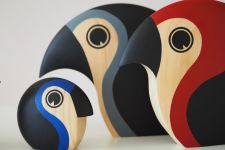 Architectmade DISCUS - Holzvögel Papageien in rot, grau und blau