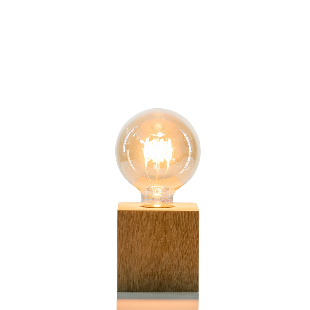 Raumgestalt - Quader - Tischlampe mit Glühbirne und Holzfuß - 2 Größen