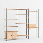 Regal mit Schreibtisch in Eiche geölt / Grün - SHELVING SYSTEM WORKSPACE WIDE von MOEBE
