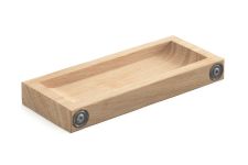 Rückseite der kleinen Ablage NOTICE SHELF in Eiche natur, die mithilfe von Magneten flexibel am NOTICE BOARD von The Oak Men befestigt werden kann Rückseite NOTICE SHELF Eiche natur für Magnettafel NOTICE BOARD von The Oak Men