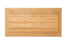 Draufsicht auf den Garten Esstisch MAXIMA von Traditional Teak, dessen Tischplatte sich aus eng aneinander stehenden Teakholz-Lamellen zusammensetzt Draufsicht auf Garten Esstisch mit 180 cm Länge - MAXIMA von Traditional Teak