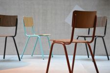 Moderner Vintagestuhl ZERO mit Holz- und Stahlrohrelementen von Jan Kurtz stapelbarer Vintagestuhl aus Stahlrohr und Holz - ZERO von Jan Kurtz