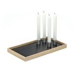 Kerzenhalter Tablett CANDLE TRAY von The Oak Men in Eiche natur mit Kerzenhaltern aus Edelstahl Kerzenhalter Tablett in Eiche mit Edelstahl - CANDLE TRAY von The Oak Men