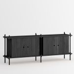 Modernes Design Sideboard aus Holz in Eiche schwarz gebeizt und Metall in schwarz - Das Shelving System von Moebe
