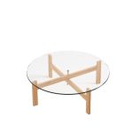 Der runde Couchtische ROUND COFFEE TABLE von MOEBE misst 88 cm im Durchmesser und ist 30 cm hoch Runder Couchtisch aus Holz und Glas ROUND COFFEE TABLE von MOEBE