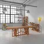 Raumteiler FACHWERK von vitamin design mit Tisch aus der gleichnamigen Serie Raumteiler aus massivem Holz - FACHWERK von vitamin design