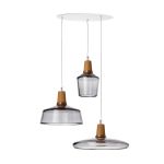 moderne Cluster Pendelleuchte aus Glas und Eichenholz INDUSTRIAL von dreizehngrad