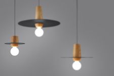 kleine LED Pendelleuchte aus Holz und Stahl schiefergrau - DISCO 20/10P von dreizehngrad