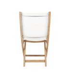 Ein Sitz- und Rückenbezug aus Batyline macht das Sitzen auf dem Teakholz Klappstuhl JUMP von Jan Kurtz zu einem bequemen Erlebnis  Klappstuhl aus Teakholz in der Rückansicht JUMP von Jan Kurtz