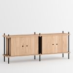 Modernes Design Sideboard aus Holz in Eiche geölt und Metall in schwarz - Das Shelving System von Moebe