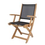 Klappstuhl aus Teak mit Armlehne mit Bezug in schwarz JUMP von Jan Kurtz