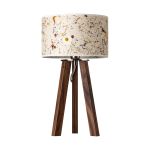 Tischlampe LIGNA mit Holzfuß Tischlampe mit Holzfuß in Nuissbaum und Lampenschirm Almwiese light - LIGNA von LeuchtNatur