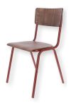 Moderner Vintagestuhl ZERO von Jan Kurtz aus rubinroten, pulverbeschichteten Stahl und dunklem Walnussfurnier moderner Vintagestuhl aus Stahl in rubinrot und Holz in Walnuss - ZERO von Jan Kurtz