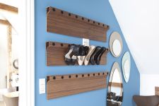 Flaches Designer-Schuhregal für die Wand aus Walnuss und Eiche- FLASH UP
