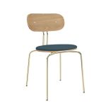 Moderner Stapelstuhl CURIOUS von UMAGE aus Holz mit einem Gestell aus Messing und gepolstertem Sitz in Jet Air Blue Stapelstuhl aus Holz gepolstert in Jet Air Blue CURIOUS von UMAGE