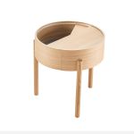 Runder Beistellttisch von WOUD in Weißpigmentiert, Lackiert  Beistelltisch mit Stauraum aus Eiche in Weißpigmentiert - ARC SIDE von WOUD