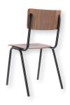 Stapelbarer Vintagestuhl ZERO von Jan Kurtz aus schwarzem Stahlrohr und dunklem Walnussholzfurnier in der Rückansicht Vintagestuhl aus Stahl in schwarz und Walnussholz - ZERO von Jan Kurtz
