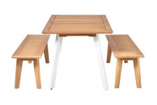 In Kombination mit anderen Möbeln der LUNA Serie wie dem Tisch LUNA von Traditional Teak entstehen harmonisch aufeinander abgestimmte Gartensets Traditional Teak - LUNA Sitzgruppe mit Gartenbänken aus Holz ohne Lehn