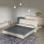 Das Bett SOMNIA von vitamin design aus Asteiche, weiss geölt mit raffiniertem Kopfteil vitamin design SOMNIA - Bett aus Holz in Asteiche, weiss geölt