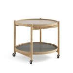 Runder Servierwagen TRAY TABLE 60 von Brdr. Krüger in Eiche geölt mit hellgrauem und dunkelgrauem Tablett (Stone) Servierwagen rund aus Holz in Eiche geölt / Stone - TRAY TABLE 60 von Brdr. Krüger