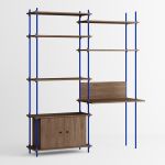 Regal mit Schreibtisch in Eiche geräuchert / Blau - SHELVING SYSTEM WORKSPACE DOUBLE von MOEBE