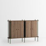 modulares Aufbewahrungssystem in Eiche geräuchert / Grün - SHELVING SYSTEM DOUBLE CABINET von MOEBE