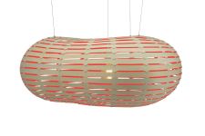 Seitenansicht der kleinen Design Hängeleuchte CLOUD aus Bambus von David Trubridge in der Farbe Rot David Trubridge CLOUD - Seitenansicht kleine Hängeleuchte aus Bambus rot