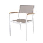 Gartenstuhl aus Aluminium in weiß und Holz sowie Bezug in taupe LUX ALU von Jan Kurtz